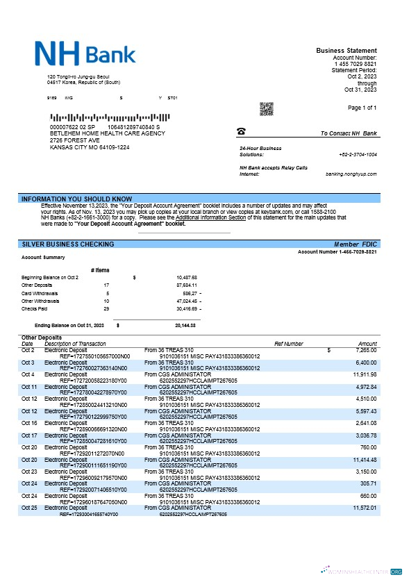 Download NH Bank firm account statement Word and PDF template Photoshop template